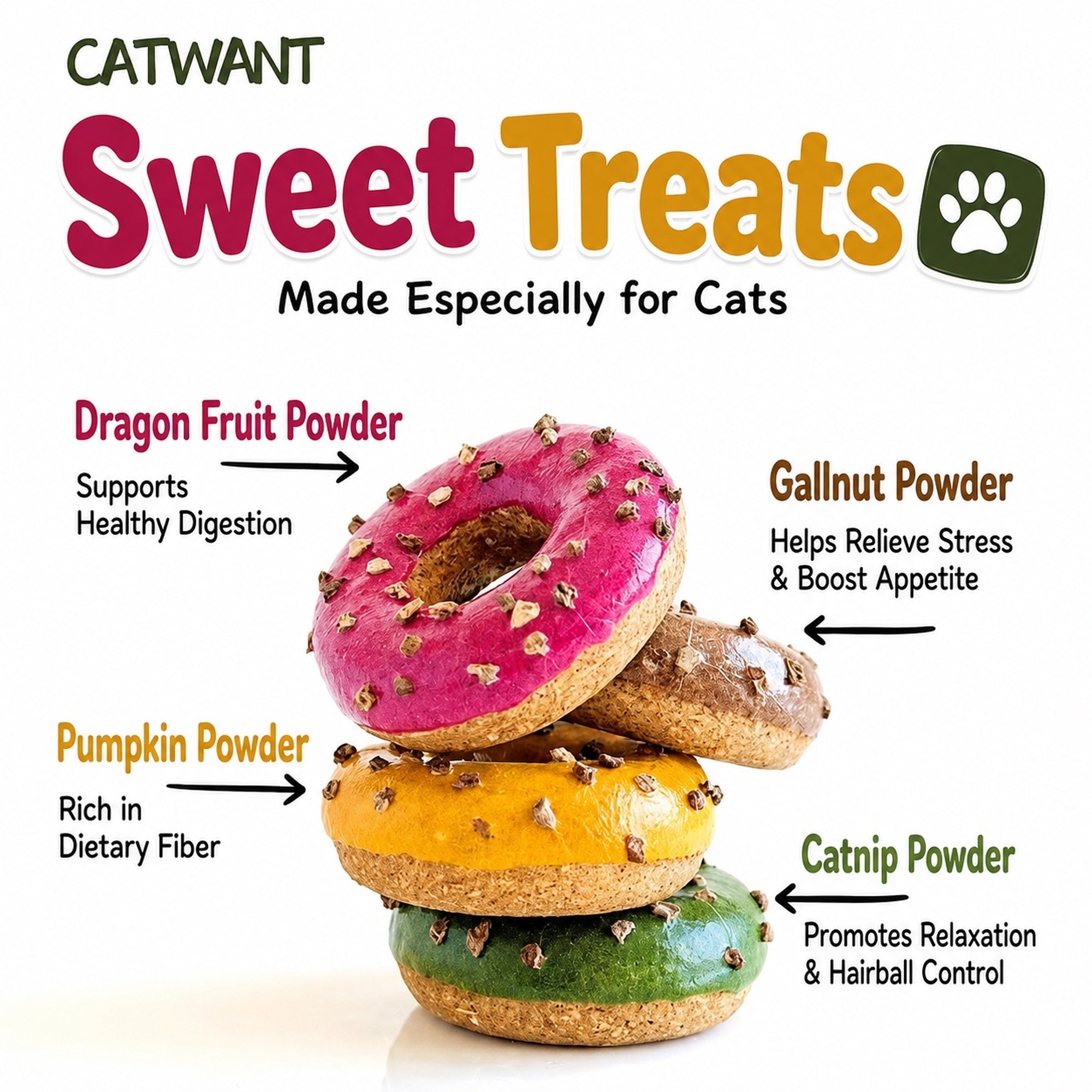 CATWANT Sweet Treats Donut Cat Toy - 4 Flavors Pack of 12